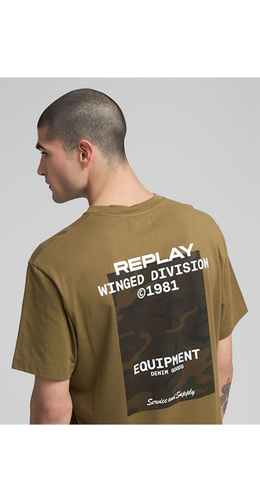 リラックスフィット コットンジャージーARMYプリント Tシャツ 詳細画像